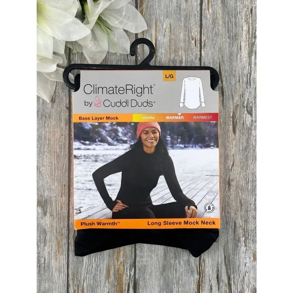 Women's Plush Warmth Mock Neck Base Layer Top Black Size L